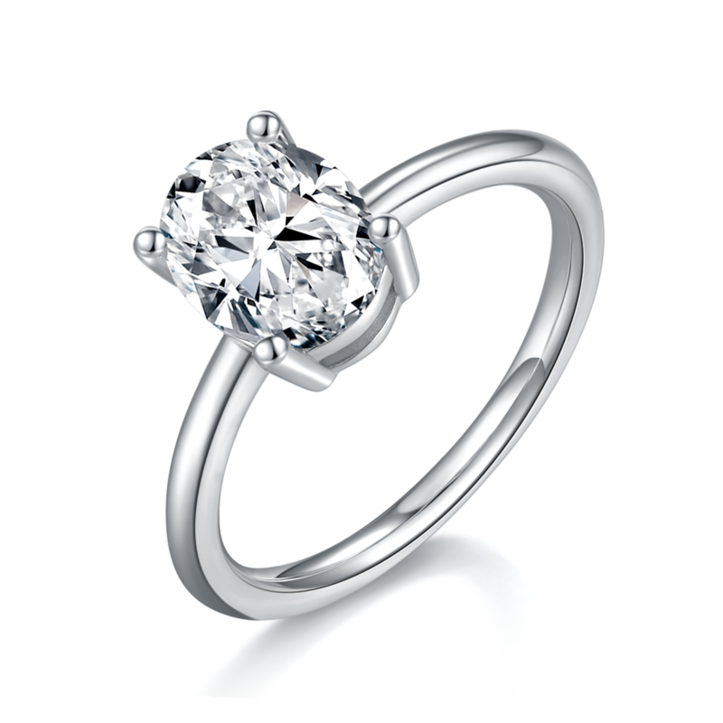 Classic蛋形S925银镀白金MoissaniteWomen's Ring2.0ctD级